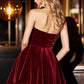 Elegant Burgundy Velvet Strapless Sweetheart Mini A-Line Homecoming Dress DP8732