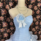Vintage Light Blue Strapless Ruffled Tiered Floral A-Line Quinceañera Ball Gown DP7062