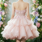 Romantic Pink Strapless 3D Floral Ruffled Tulle A-Line Homecoming Dress DP8797