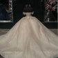 Elegantes, glänzendes Champagner-Off-Shoulder-Tüll-A-Linie-Ballkleid für Sweet 16 Quinceanera-Abendkleider Geburtstagskleid Abendkleid Ballkleid DP6517