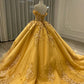 Wunderschönes gelbes Sweetheart-Applikation-Schulterfreies Perlen-A-Linie Tüll Bodenlanges Ballkleid Geburtstagskleid Abendkleid Ballkleid DP6498