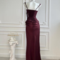 Elegant Burgundy Square Neck Corset Mermaid Beaded Evening Gown DP8399