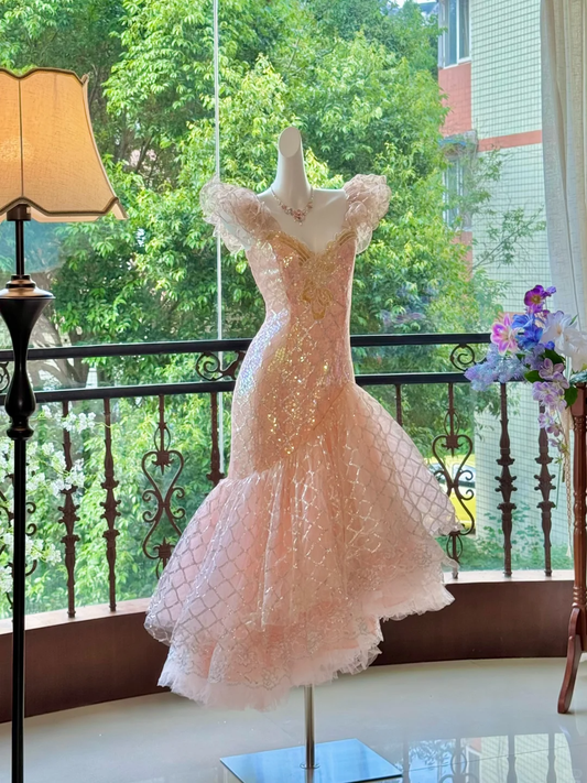 Vintage Champagne Sequin Design Mermaid Elegant Homecoming Dress Birthday Dress Party Dress DP6191