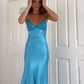 Blue V Neck Backless Sheath Long Party Dress Wedding Guest Dress, DP3174