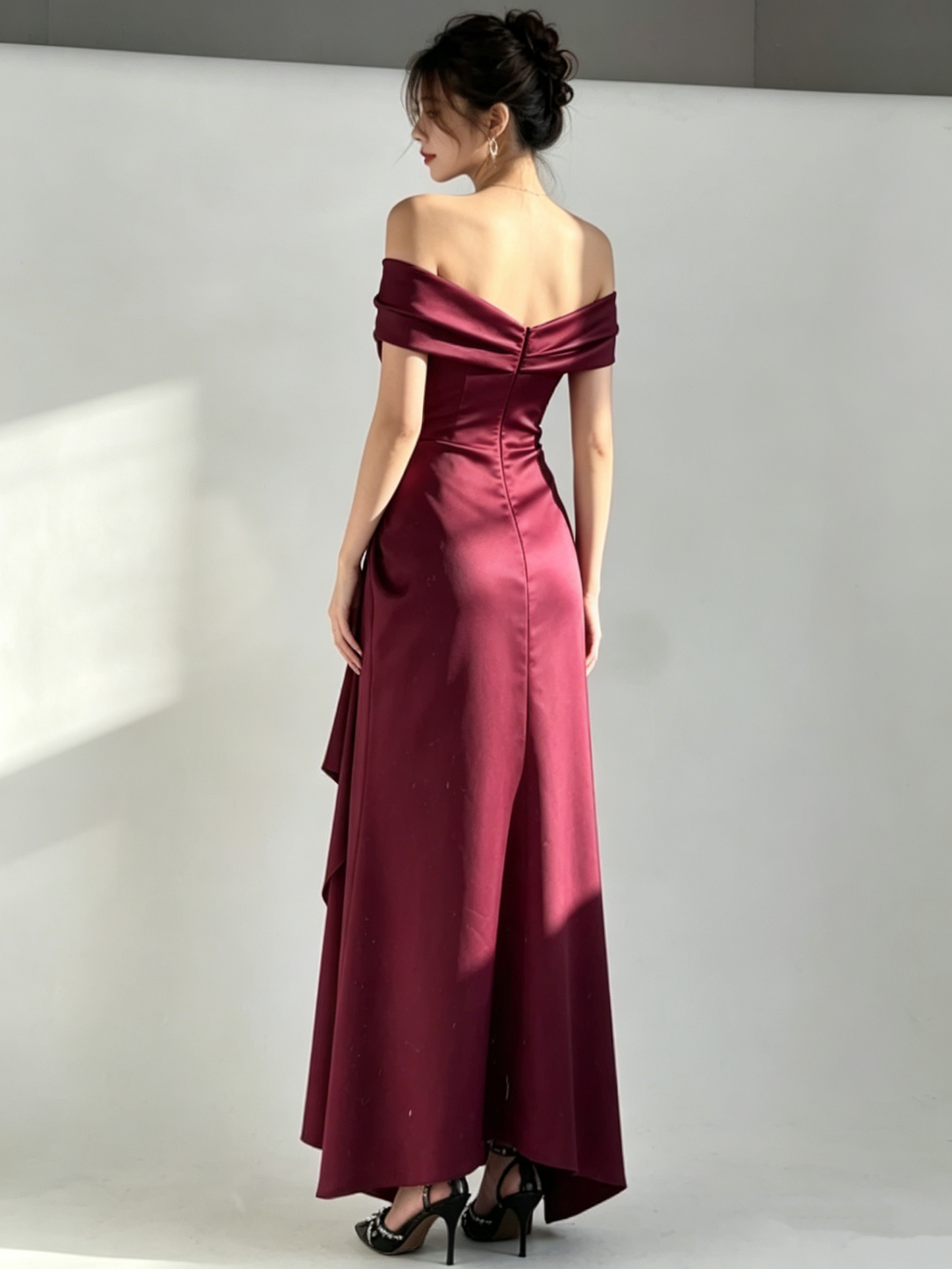 Elegant Burgundy Strapless A-Line Long Prom Dresses DP5545