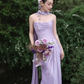 Elegant Light Purple Strapless Sheath Chiffon Long Evening Dress Prom Dresses DP6194