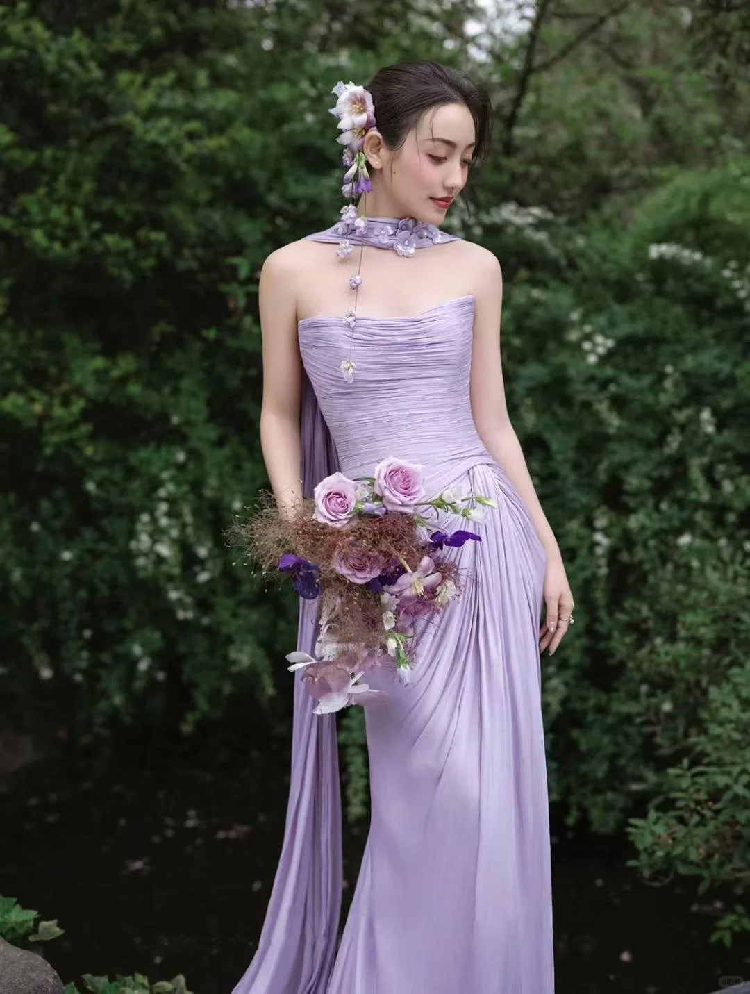 Elegant Light Purple Strapless Sheath Chiffon Long Evening Dress Prom Dresses DP6194