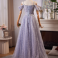 Vintage Haze Blue Sweetheart Sequin Prom Dress A-Line Evening Gown Off-the-shoulder Party Dress Long Formal Dress DP6954