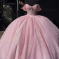 Wunderschönes rosa Sweetheart Pailletten Off-the-Shoulder A-Linie Tüll Bodenlanges Ballkleid Geburtstagskleid Abendkleid Ballkleid DP6500