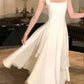 Vintage White Chiffon Long Prom Dress A-Line Ruffle Formal Dress, DP6563
