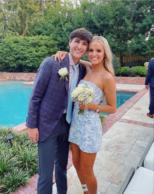 Cute Blue Strapless Sheath Short Party Dress Cocktail Dress Homecoming Dress DP6429