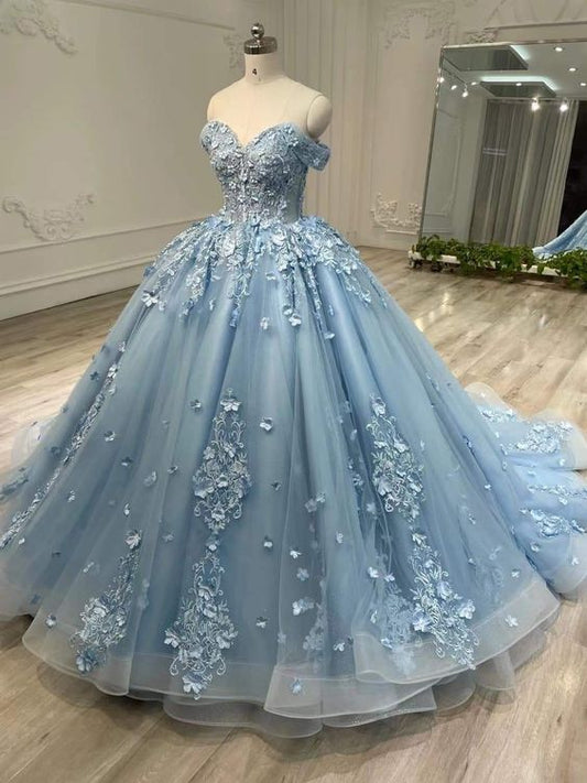 Wunderschönes blaues Sweetheart-Applikation-Bonbon-16-Quinceanera-A-Linie bodenlanges Ballkleid Geburtstagskleid Abendkleid Ballkleid DP6450