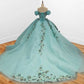 Glamorous Light Turquoise Off-Shoulder Beaded Applique Tulle Quinceañera Ball Gown DP7138