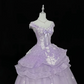 Chic Lavender Off-the-Shoulder 3D Floral Applique Bow Sweet 16 Quinceanera Ball Gown DP7369