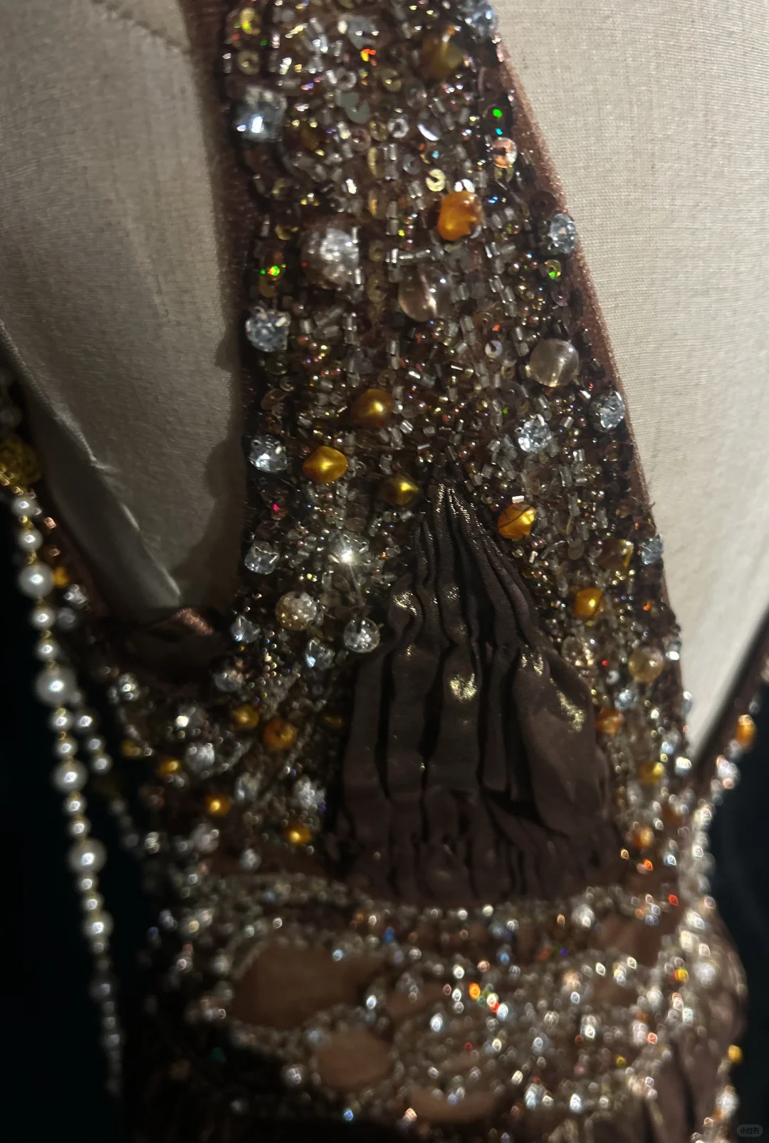 Glamorous Metallic V-Neck Beaded Embellishment & Pearl Details Maxi Prom Dress DP7284