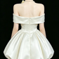 Elegant Ivory Satin Off-the-Shoulder Large Bow Corset Bubble A-Line Homecoming Dress DP8724