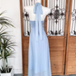 Elegant Light Blue Halter Neck 3D Floral Evening Gown Ruffle Prom Dress DP7967