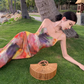Simple New Painting Style Floral Design Elegant Beach Holiday Spaghetti Strap Dress, DP5949