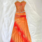 Oranges 2-teiliges Trägerkleid aus Spitze und Chiffon, schickes langes Partykleid, DP4084