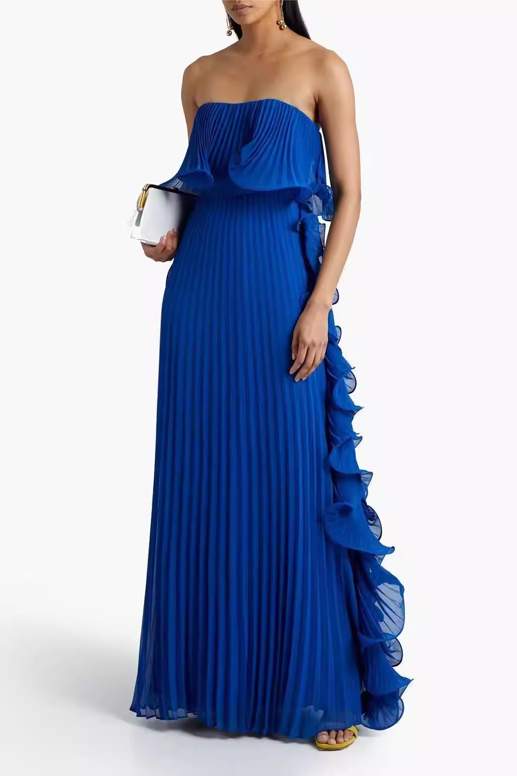 Glamorous Yellow Strapless Pleated Ruffle Evening Dress DP8095