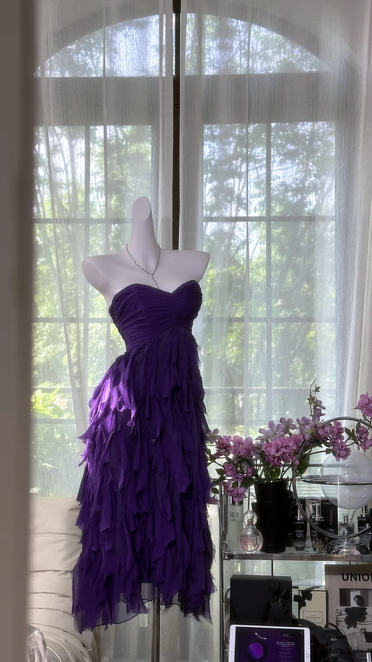 Elegant Purple Sweetheart Strapless Romantic A-Line Chiffon Tiered Evening Dress Prom Dresses DP6143
