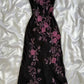 Retro Floral Exquisite Bestickte Spaghettiträger A-Linie Ballkleid Partykleid Abendkleid DP6470