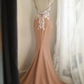 Elegant Mermaid Formal Evening Gown Spaghetti Strap Lace Applique & Train Prom Dress DP7625