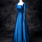 Vintage Royal Blue Satin Prom Dress A-Line Evening Gown Short-sleeved Party Dress Long Formal Dress DP6917