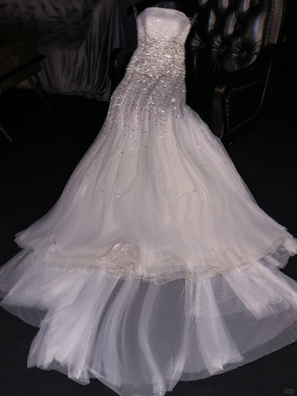 Glamorous Strapless Sequin A-Line Sparkling Tulle Formal Evening Gown DP7338