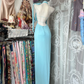 Vintage Light Blue Halter-Neck Maxi Prom Dress Lace Appliques & Bow Evening Gown DP8330