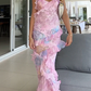 Spaghetti Straps Floral Lace Ruffle Prom Dress Birthday Outfits DP3942