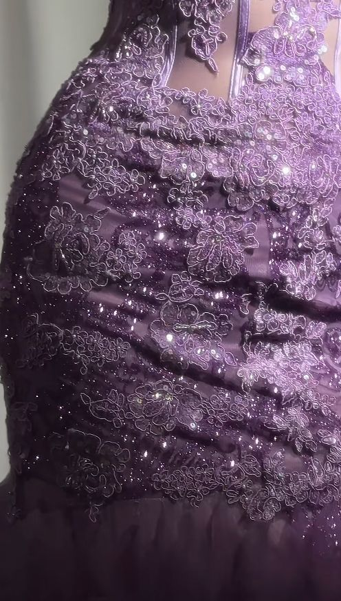 Glamorous Purple Tulle Ruffled Mermaid Evening Gown DP7984