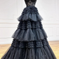 Green A-Line Sweetheart Tulle Tiered Long Prom Dress with Appliques, DP1374