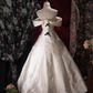 Glamorous Ivory Off-the-Shoulder Satin Floral Appliques Wedding Dress DP8346
