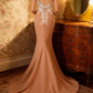 Elegant Mermaid Formal Evening Gown Spaghetti Strap Lace Applique & Train Prom Dress DP7625