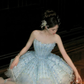 Gorgeous Shiny Light Blue Sequined A-Line Strapless Design Tiered Party Dress Homecoming Dress DP6245