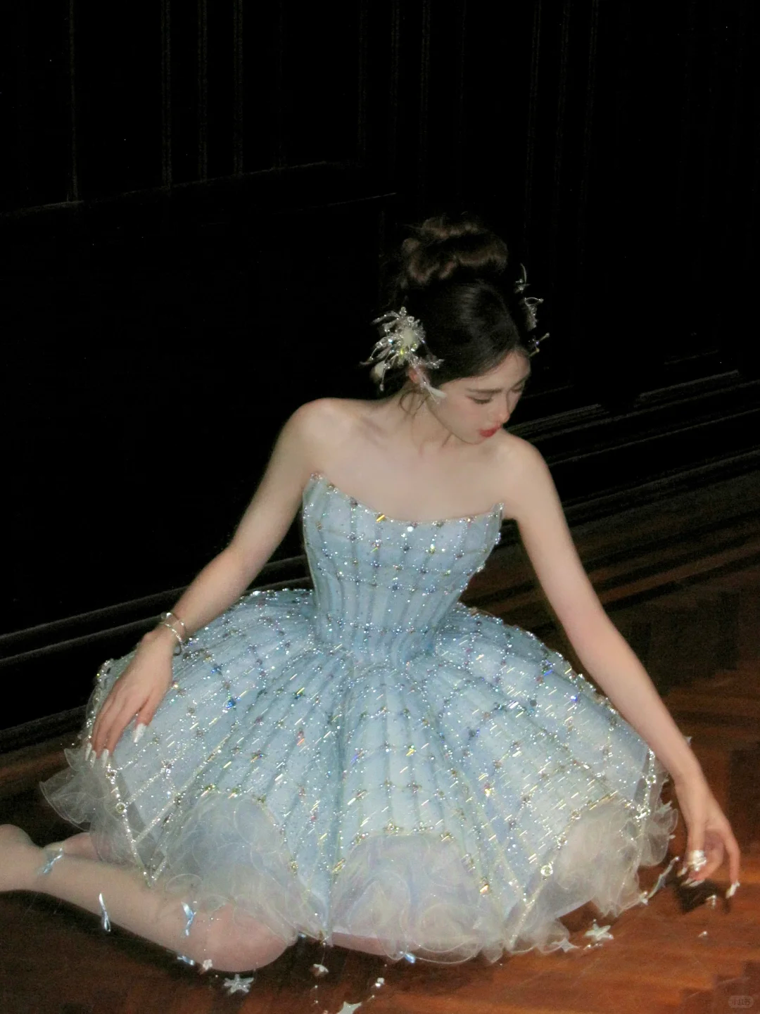 Gorgeous Shiny Light Blue Sequined A-Line Strapless Design Tiered Party Dress Homecoming Dress DP6245