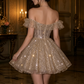 Glamorous Gold Sequin Off-the-Shoulder A-Line Homecoming Dress DP8517