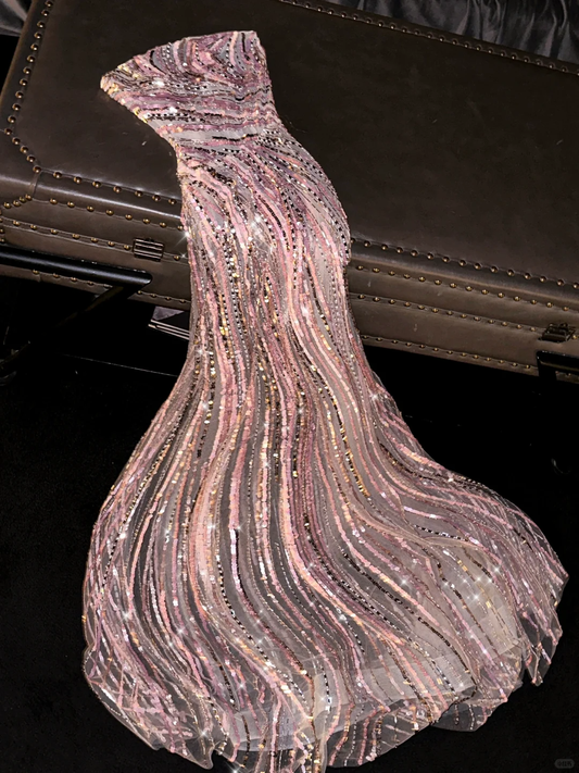 Gorgeous Pink Sequin Strapless Sheath Sparkly Formal Evening Gown DP7340