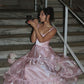 Robe de bal romantique à volants étagés rose scintillant pour Sweet 15 Quinceañera DP7918