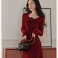 Robe de bal fourreau bordeaux vintage, robe de soirée à manches longues, robe longue en tricot, DP6701