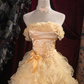 Magnifique robe de bal jaune pâle sans bretelles avec nœud à volants pour Sweet 15 Quinceañera DP7404