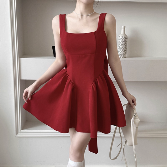 Vintage Burgundy Bow Decoration A-Line Short Summer Dresses Party Dress Homecoming Dress DP6393