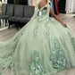 Elegant Sage Green Applique Sweetheart Off-the-shoulder Sweet 16 Quinceanera A-Line Floor-length Prom Dress Evening Dress Ball Gown DP6467
