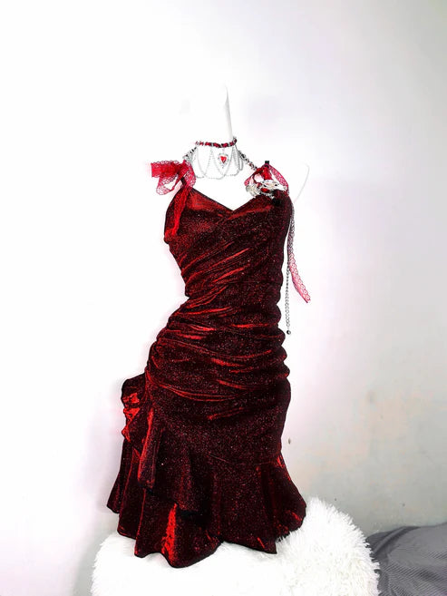 Retro Glitter Burgundy Spaghetti Strap 18th Birthday Party Dress Homecoming Dress DP6038