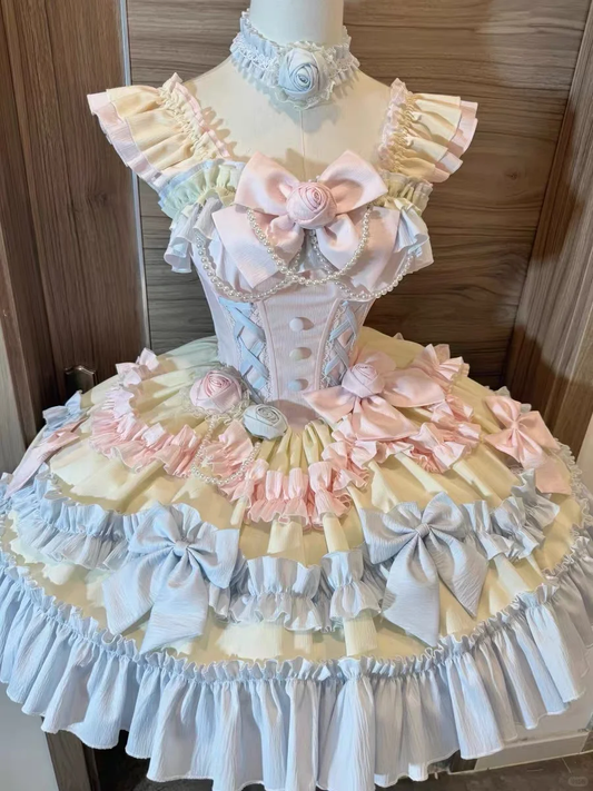 Cute Bow Decoration A-Line Tiered Design Party Dress Homecoming Dress DP6266