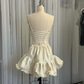 Vintage Beige Spaghetti Strap A-line Satin Lace-up Short Party Dresses Homecoming Dresses, DP5784