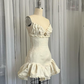 Vintage Beige Spaghetti Strap A-line Satin Lace-up Short Party Dresses Homecoming Dresses, DP5784