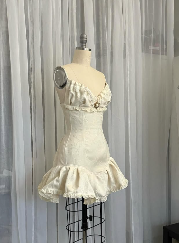 Vintage Beige Spaghetti Strap A-line Satin Lace-up Short Party Dresses Homecoming Dresses, DP5784