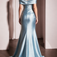 Elegant Light Blue Off-the-Shoulder Satin Mermaid Prom Dress DP8524